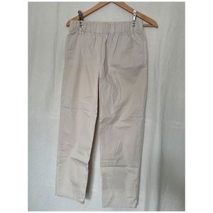 Beige Crisp Elastic-Waist Dress Pant